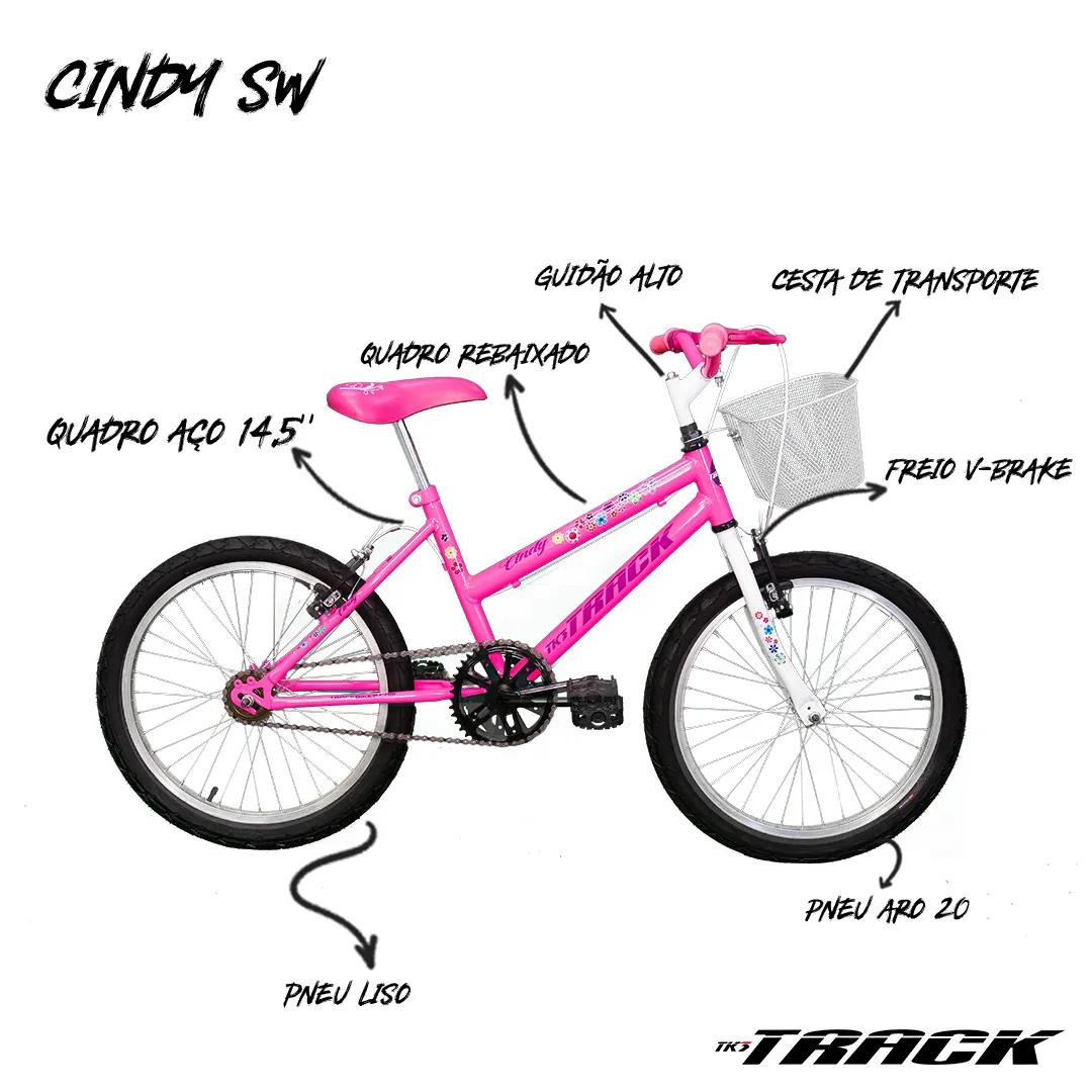 Bicicleta TK3 Track Cindy SW Aro 20 S/Marcha -Rosa Fluor - Image 3